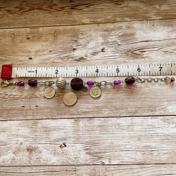 Express Beaded Charm Bracelet and Anklet Set Silver Tone Purple New - Picture 9 of 12